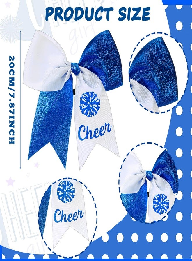 Suncalla 20 Pcs Valentine's Day Blue and White Cheer Hair Bows Ponytail Holders Cheer Ribbon Pom Pom Elastic Hair Ties Gifts Bulk for Cheerleaders Women Teams Competition Sports - Image 2